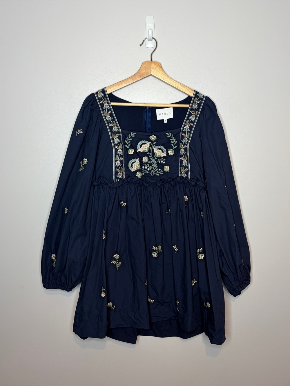 MABLE Navy Floral-Embroidered Square-Neck Mini Dress - Picture 5 of 9